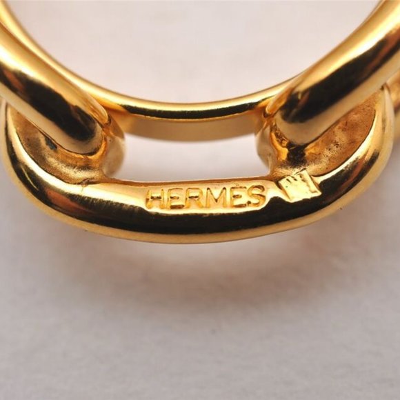 Authentic HERMES Scarf Ring Chaine d'Ancre Chain Design Gold Tone 5 - Picture 16 of 16